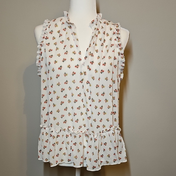 GAP Tops - GAP White Floral Ruffle Blouse
